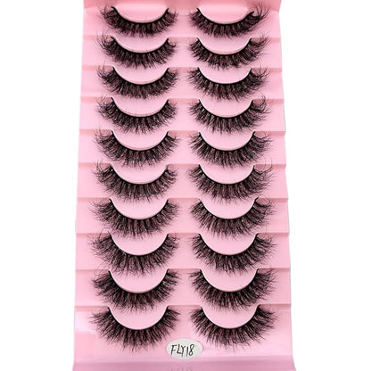 HBZGTLAD New 10 Pairs 3D Mink Lashes False Eyelashes Handmade Wispy Fluffy Long Lashes Natural Eye Makeup Tools Eye Lashes(Fly-18)