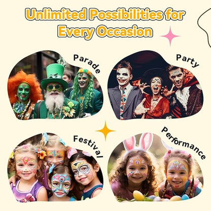 Janolia Rainbow Face Paint + 20 Colors Face Painting Kit for Kids, Water Activated Face Paint Kit for Halloween Carnival Easter