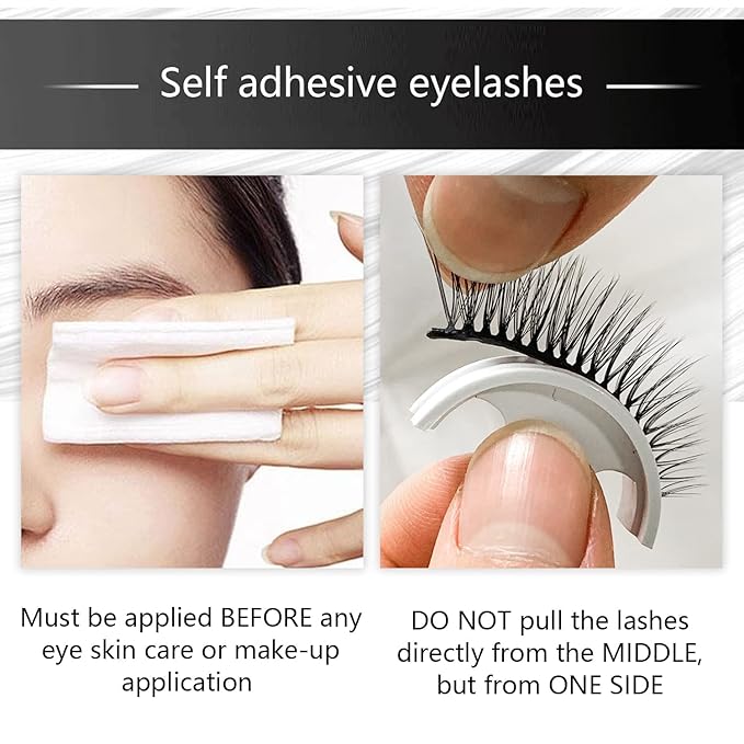 Reusable Self Adhesive Eyelashes No Glue or Eyeliner Needed, Easy To Apply, Stable/Non-slip False Lashes, Natural Look (5 Pairs)