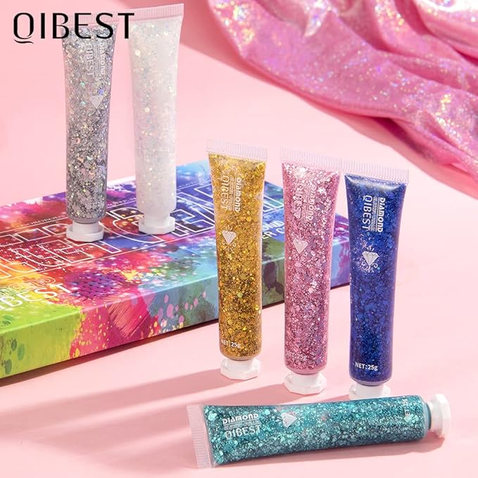 Pop Eye Shadow Sequin Cream Face Body Glitter Polarized Sequin Cream High Light Dazzle Color Brightening Set Stage Makeup， 6-Color Suit
