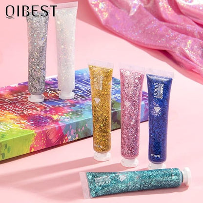 Pop Eye Shadow Sequin Cream Face Body Glitter Polarized Sequin Cream High Light Dazzle Color Brightening Set Stage Makeup， 6-Color Suit