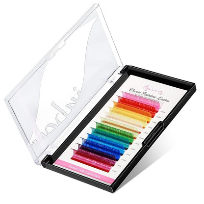 Beauty7 Colored Lash Extensions Rainbow Classic D+ Curl 0.05mm Thickness 15mm Dramatic Eyelashes Ombre 12 Colors