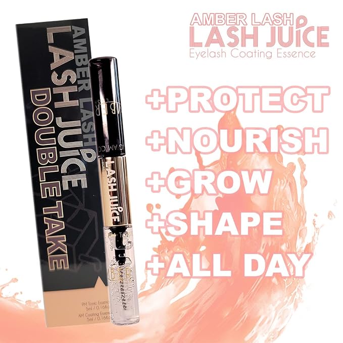 Lash Juice by Amber Lash, 3-in-1 Coating Essence and sealant for Eyelashes with Extensions and or Lift Perm, Protect and Nourish to Promote Healthy Eyelash 10ml / 0.34 fl oz Total(Double Take)