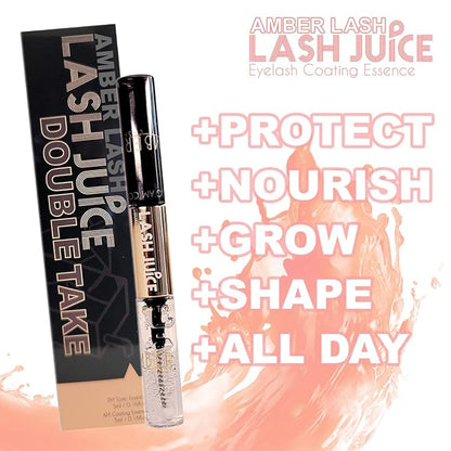 Lash Juice by Amber Lash, 3-in-1 Coating Essence and sealant for Eyelashes with Extensions and or Lift Perm, Protect and Nourish to Promote Healthy Eyelash 10ml / 0.34 fl oz Total(Double Take)