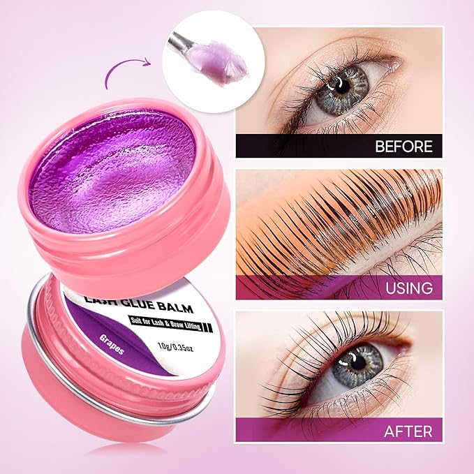 Lash Lift Glue Balm Eyelash Lifting Perm Grapes Strong Hold Lash&Brow Perm Glue Balm Brow Adhesive Powerful Sticky Brow Lamination 0.35Oz/10G