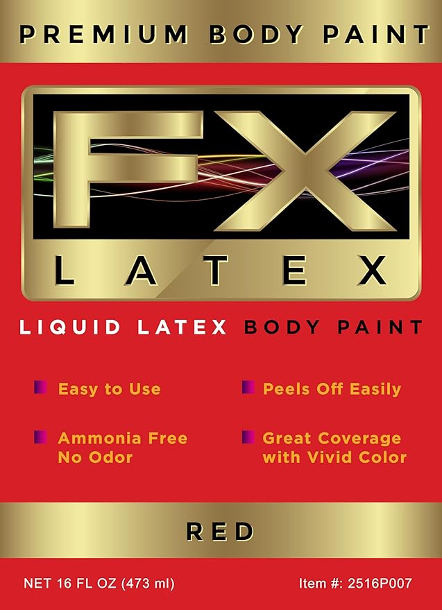 Liquid Latex - Face and Body Paint, Ammonia Free, Easy On and Off, Cosplay Makeup, Create Professional Monster, Zombie Arts 16 Oz (Red)