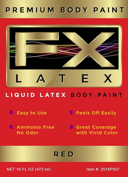 Liquid Latex - Face and Body Paint, Ammonia Free, Easy On and Off, Cosplay Makeup, Create Professional Monster, Zombie Arts 16 Oz (Red)