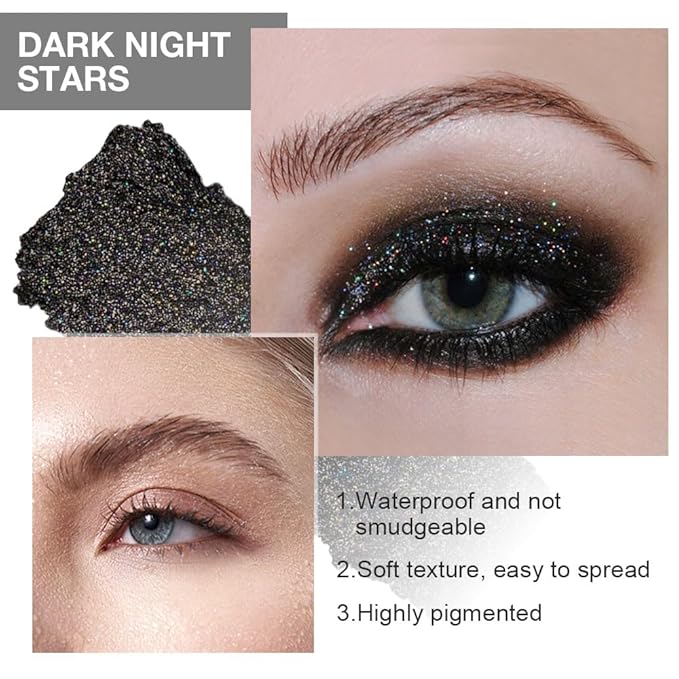Eye shadow low saturation delicate long-lasting eye shadow palette, Monochrome Glittler Eyeshadow, pressed glitter eyeshadow, Glittle Pressed Powder Single Vegan Eyeshadow, (01 Glittle Black)