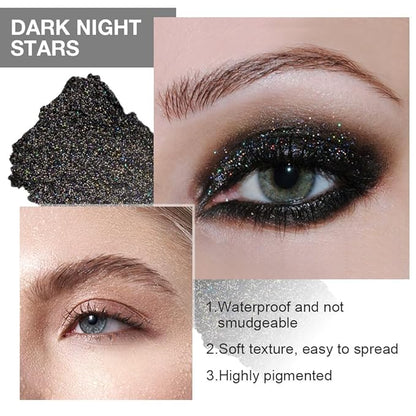 Eye shadow low saturation delicate long-lasting eye shadow palette, Monochrome Glittler Eyeshadow, pressed glitter eyeshadow, Glittle Pressed Powder Single Vegan Eyeshadow, (01 Glittle Black)
