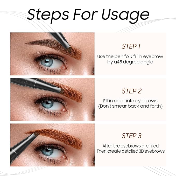 Eyebrow Pencil Microblading Eyebrow Pencil - Waterproof & Long - Lasting Eyebrow Pen for Beauty & Charming Eye Makeup With 4 Micro-Fork Tip | Stay on All Day | Vegan & Cruelty (Dark brown)