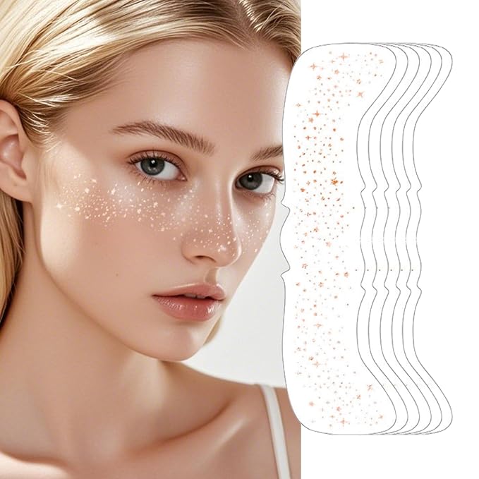 6 Pcs Glitter Freckles Face Tattoo,Waterproof Makeup Patches - Rose Gold,Glitter Speckles Patches,Glow Up Makeup Patches,Cosmetic Glitter for Face - Cute Glitter Makeup Accessories for Women