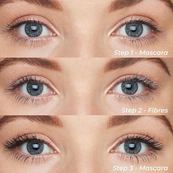 MCoBeauty Double Ended 3 Step Fibrelash, Increases Lash Length by 3-5mm, Clump-Free Mascara, Brush-on Lash Fibres, Vegan, Cruelty Free Cosmetics