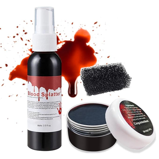 Halloween Makeup Kit - Washable Fake Blood Spray, Gel, and Sponge - Special Effects Kit for Vampire Zombie SFX Cosplay