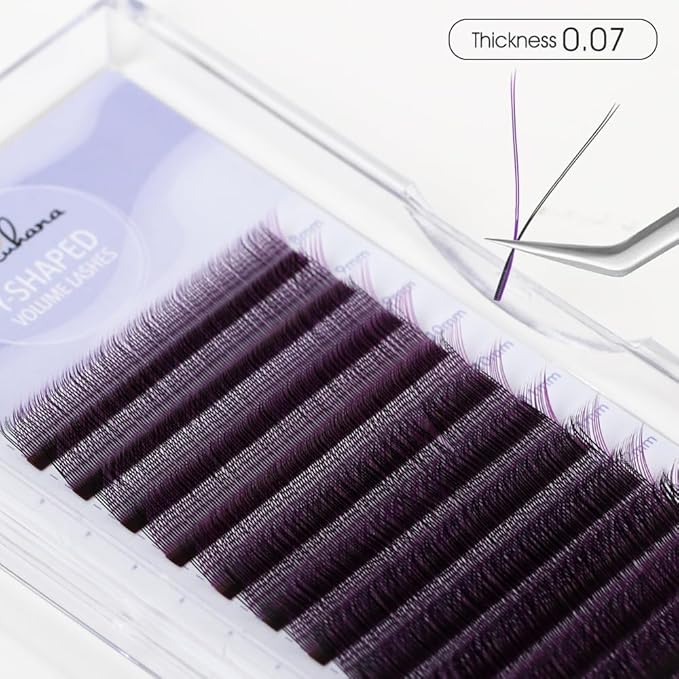 YY Eyelash Extension 0.07mm LU Curl 8-14mm Mixed Tray Lash Supplies Premade Fan Y Shape Volume Lash 12 Rows Premium Faux Mink Lash Extension(8-14 MIX, Black+Purple;0.07 LU)