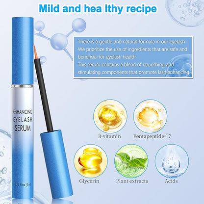 Lash Serum, Rapid Eyelash Growth Serum, Eyelash Serum for Eyelash Growth Thickness, Stronger, Healthier Lashes & Brows, Longer, Fuller, and Thicker Lashes, Vegan & Cruelty-Free (Light Blue 4ML)