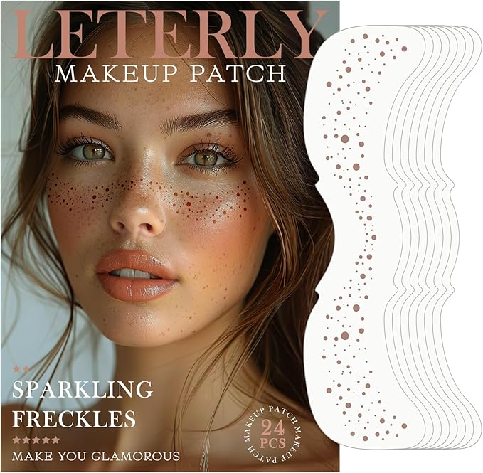 24 Pcs Glitter Freckles Face Tattoo,Brown Face Glitter Makeup Patches Cute Sparkle Freckles Patches Waterproof Makeup Speckles for Face Accessories for Women Girls