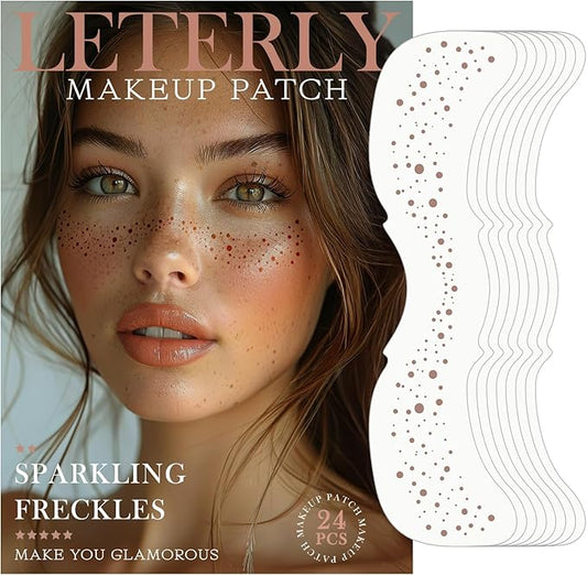24 Pcs Glitter Freckles Face Tattoo,Brown Face Glitter Makeup Patches Cute Sparkle Freckles Patches Waterproof Makeup Speckles for Face Accessories for Women Girls