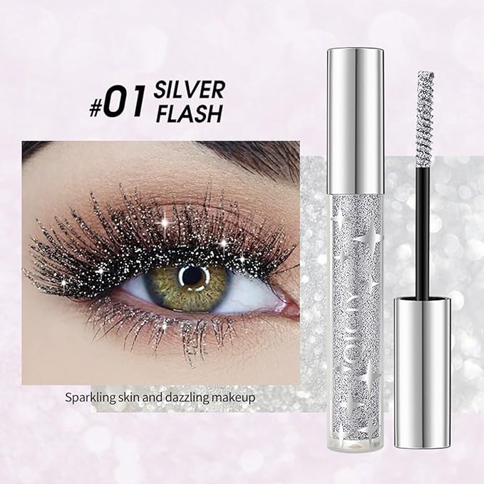 Petansy 3 Colors Glitter Mascara Waterproof Long Lasting Lightweight Smudge-Proof Colored Mascara Diamond Sparkling Colorful Mascara，Voluminous Colorful Eyelashes Party Stage Use Makeup for Women