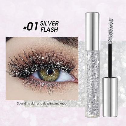 Petansy 3 Colors Glitter Mascara Waterproof Long Lasting Lightweight Smudge-Proof Colored Mascara Diamond Sparkling Colorful Mascara，Voluminous Colorful Eyelashes Party Stage Use Makeup for Women