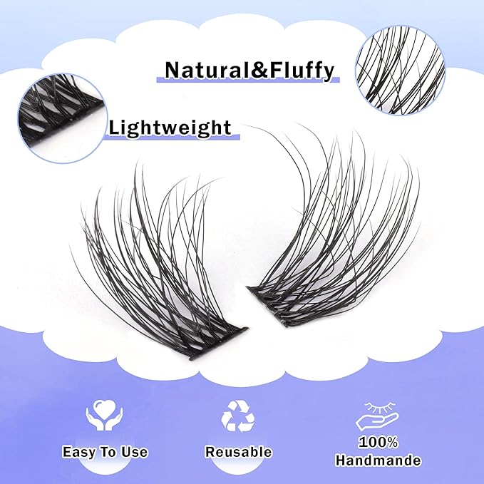 FANXITON Natural Lash Extension Kit D Lash Clusters 288 pcs 10-18 mm Mix DIY Eyelash Extension Kit with Lash Bond and Seal Lash Tweezers Individual Lashes For Beginners