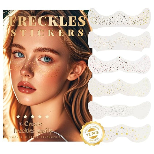 Glitter Freckles Face Tattoo, 12PCS Face Speckles Patches, Glow Up Festival Rave Accessories for Women