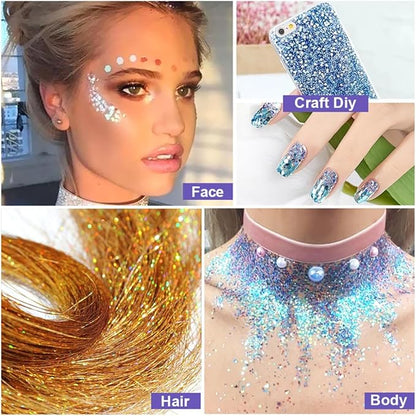 1mm Holographic Hexagon Chunky Glitter for Craft,12 Colors Assorted Chunky Glitter for Resin Arts,Laser Chunky Sequin for Body and Nail Art,Ornament Decoration