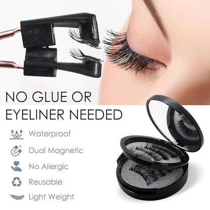 Magnetic Eyelashes, 3D Natural Look Dual Magnetic Lashes Kit with Applicator & Eyelash Comb, without Eyeliner, Reusable & Waterproof False Eyelashes, 8 Count