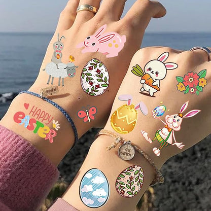 10 Sheets Happy Easter Temporary Tattoos For Kids Boys Girls Easter Basket Stuffers Party Decoration, Funny Bunny Eggs Fake Tattoo Sticker Easter Accessories Supplies Goodie Bag Fillers Children Gifts