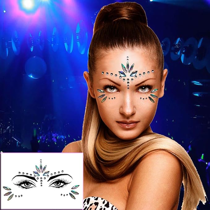 Face Body Gems Jewels Stickers,Body Jewels Stickers Stick on 10 Sets with 6 Boxes Chunky Glitter for Women Makeup Festival