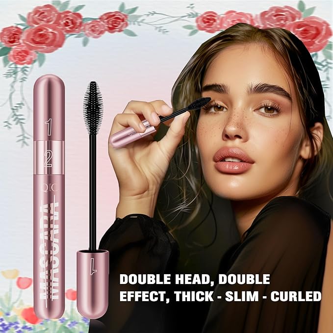 Liquid Mascara with Dual-Wand for Lengthening, Volumizing and Smudge-Free Lashes, Long-Lasting and Waterproof Formula ink
