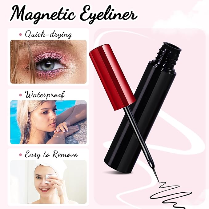 [10 Pairs] Magnetic Eyelashes and Eyeliner Kit, Reusable Magnetic Lashes with Eyeliner and Tweezers, 3D Natural Look False Eyelashes (10 PAIRS)