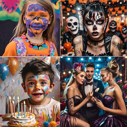 Face Painting Kit - Professional Rainbow Split Cake for Body & Face Makeup, Water Activated, 10 x 10g, with Stickers, Brushes, Sponges, for Halloween, Christmas, Easter, Parties