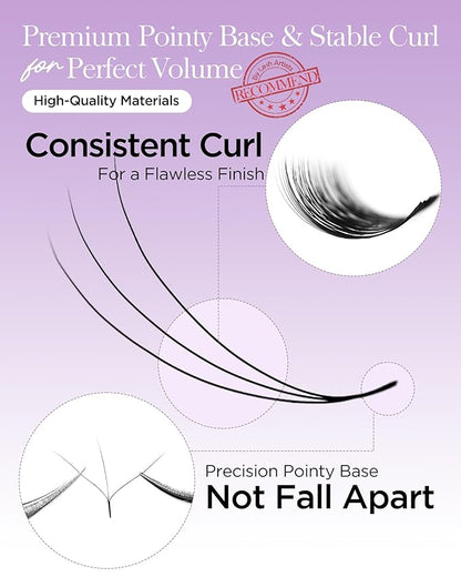 BEYELIAN Premade Lash Fans, 320 Fans Pre Made Fans Volume Lash Extensions 3D 6D 8D 10D 12D 20D 0.07 C/D Curl Save Time Eyelash Extensions for Professional Salon, 8-15mm MIX Easy to Use (3D-0.07-D)