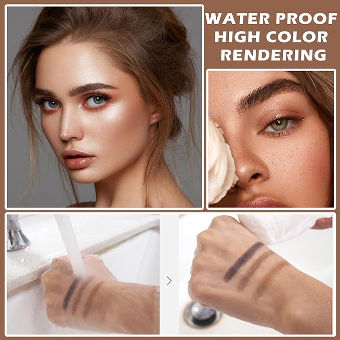 Eyebrow Stamp Stencil Kit Eye Brow Stencil Kit Brow Stamp Kit Long Lasting Waterproof Eyebrow Makeup Powder Kit with 24 Reusable Eyebrow Stencils - 03 Skin Color&Brown&Gray Black