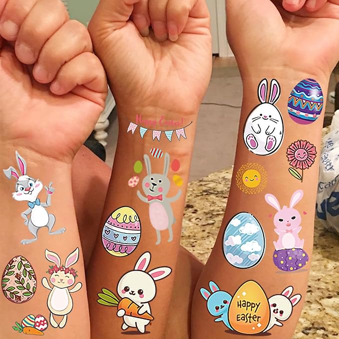 10 Sheets Happy Easter Temporary Tattoos For Kids Boys Girls Easter Basket Stuffers Party Decoration, Funny Bunny Eggs Fake Tattoo Sticker Easter Accessories Supplies Goodie Bag Fillers Children Gifts