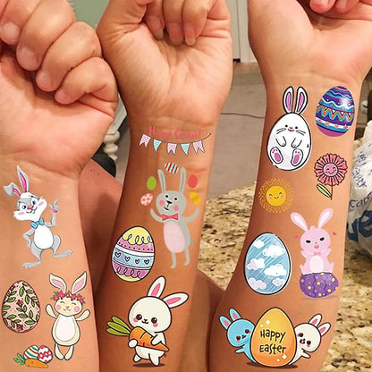10 Sheets Happy Easter Temporary Tattoos For Kids Boys Girls Easter Basket Stuffers Party Decoration, Funny Bunny Eggs Fake Tattoo Sticker Easter Accessories Supplies Goodie Bag Fillers Children Gifts