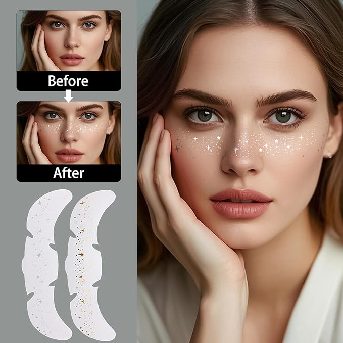 Face Glitter Freckles Tattoo, Sliver Glow Up Makeup Patches, Face Glitter Makeup Speckles Patches, Cute Glitter Makeup Accessories for Women Cosmetic Glitter for Face - 10 Counts (Sliver #01)