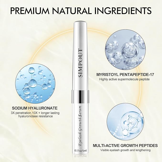 Eyelash Growth Serum - Fuller & Longer Looking Eyelashes Lash Enhancing Serum, Voluminous Lengthening Natural Lash Enhancer, Vegan & Cruelty-Free (Silver)