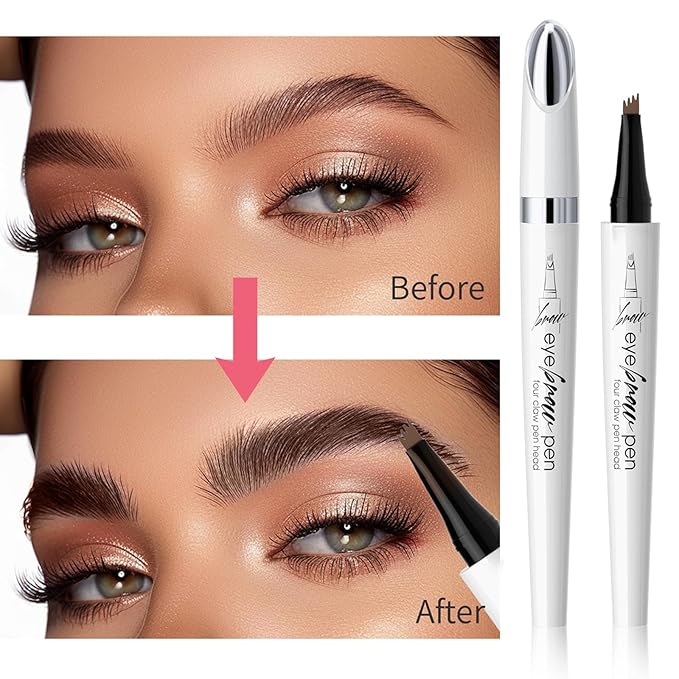 Tattoo Eyebrows Waterproof,2024 New 3D Waterproof Eyebrow Pencil,Eyebrow Pencil with Micro-Fork Tip for Women,Microblading Eyebrow Pen 4 Fork Tip Tattoo Pencil, (Dark brown)