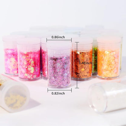 Holographic Chunky Glitter, Chunky and Fine Mix Sequins, Set of 40 Colors Festival, Iridescent Glitter for Crafts, Nails Face Tumbler Body Hair Painting Epoxy Art