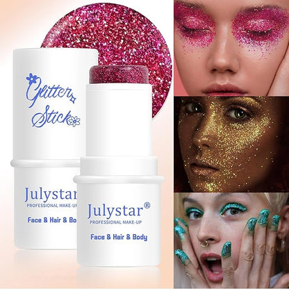 Body Glitter Stick, 4 Colors Mermaid Sequins Glitter Gel for Face and Body, Waterproof Chunky Glitter for Stage Party Club Holographic Glitter Makeup, Blue Face Glitter Gel Eye Glitter