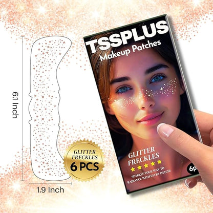 Glitter Freckles Face Tattoo - 6PCS Rose Gold Glitter Freckle Tattoos for Women, Sparkle Freckles for Face, Fake Freckles Glitter Makeup, Freckle Stickers for Face & Body (Rose Gold)