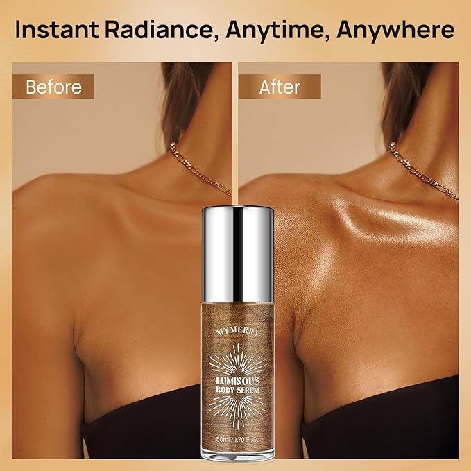 Body Shimmer Oil, Liquid Highlighter Bronzer Body Glitter Oil Long Lasting Moisturizing for Face Makeup Lotion Illuminate Serum Glow Shimmer Skin 50ml/1.7 Fl Oz（Bronze Brown #01）