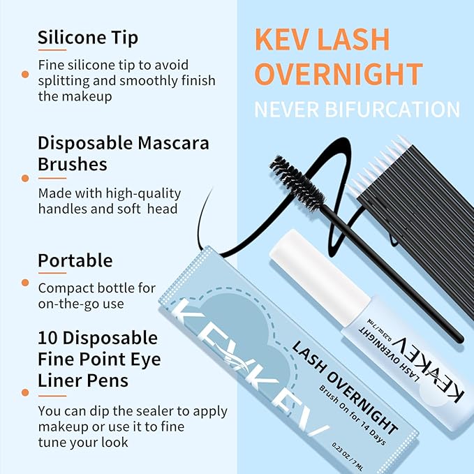 KevKev Overnight Lash Sealer Lash Cluster Seal Lash Sealant for DIY Eyelash Extensions Silicone Brush Cluster Lash Seal Extend Lash Wear Up to 14 Days Easy to Remove 7ml Black