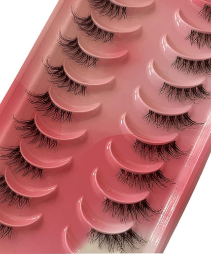 HICOCU Half False Eyelashes Clear Band Russian Strip Lashes D DD Curl Fluffy Mink Lashes Natural Wispy Mink Eye Lashes Pack Reusable Fake Eyelashes Extension 10 Pairs… (HAY-25H)