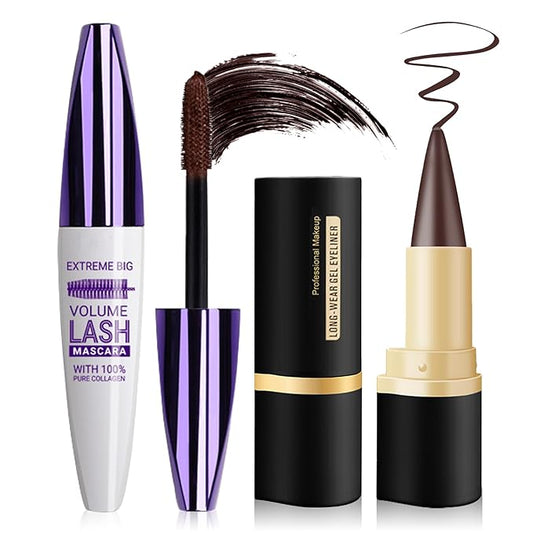 Brown Gel Eyeliner Pencil and Brown Tubing Mascara,Long-lasting Colored Eye Liner,Matte Brown Eyeliner Crayon,Goth Halloween Makeup Create Statement Eye Makeup - Set B