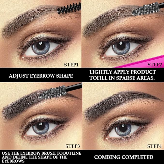 Tinted Thickening Brow Glue, Clear Mascara, Eyebrow Gel, Clear Brow Gel – Brow Fast Sculpt, Waterproof & Transfer-proof – Brush to Fill in Eyebrows, Cover Gray Hairs – Cruelty-Free