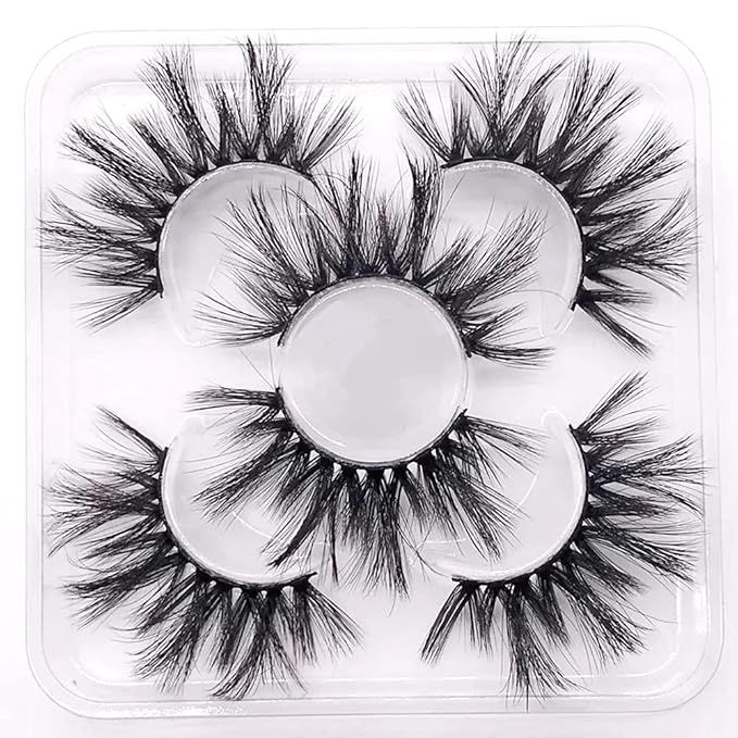 Sunniess False Eyelashes 8D Faux Mink Lashes 100% Handmade Reusable Natural Look Fake Eye lashes Cat-Eye Fluffy Wispy Lashes Dramatic Long Thick Volume Soft Lashes Packs