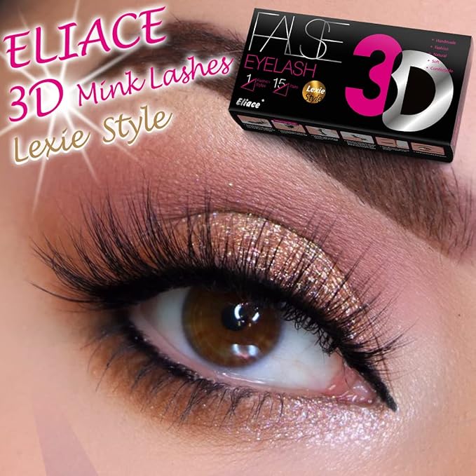 Eliace False Eyelashes Natural look Cat Eye Lashes Wispy Strips,3D Mink Lashes Fake Eyelashes Volume Fluffy Thin Soft Band Comfortable Long Thick Dramatic Cross Eyelash Reusable,15 Pairs, Lexie Style
