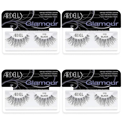 Ardell Glamour False Eyelashes 113 - Black, Dramatic Volume Strip Lashes, Lightweight & Reusable, 4 Pack